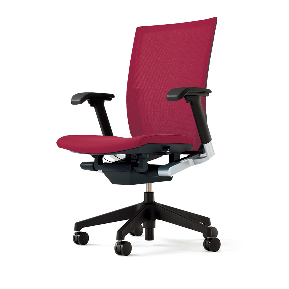 ヴェントチェア （ Vento chair ） KE837JV1-T1M4 プレーンメッシュ （ランバーサポートなし）/（ブラックT）/可動肘付/樹脂脚 ［ラズベリーレッド］