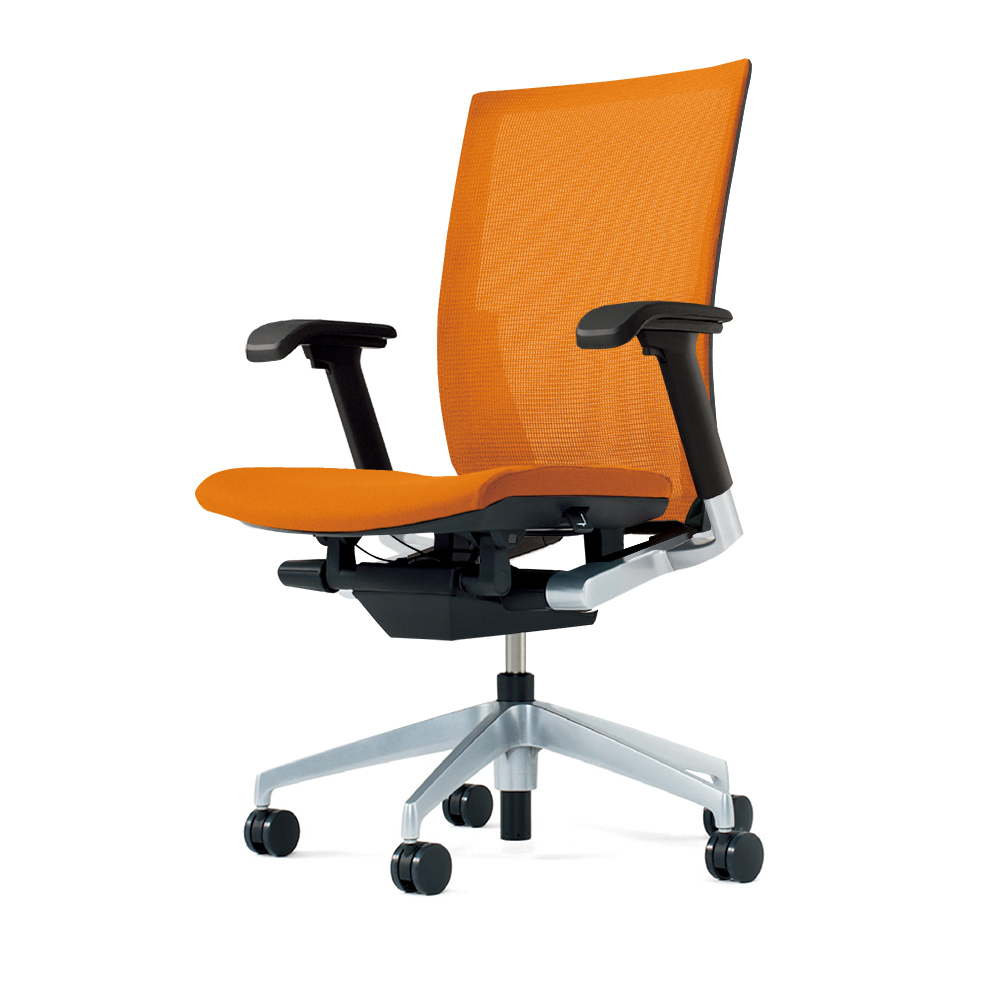 ヴェントチェア （ Vento chair ） KE837JV1-Z5D3 プレーンメッシュ （ランバーサポートなし）/可動肘付/アルミ脚（シルバーメタリック） ［Z5×アンバーオレンジ］