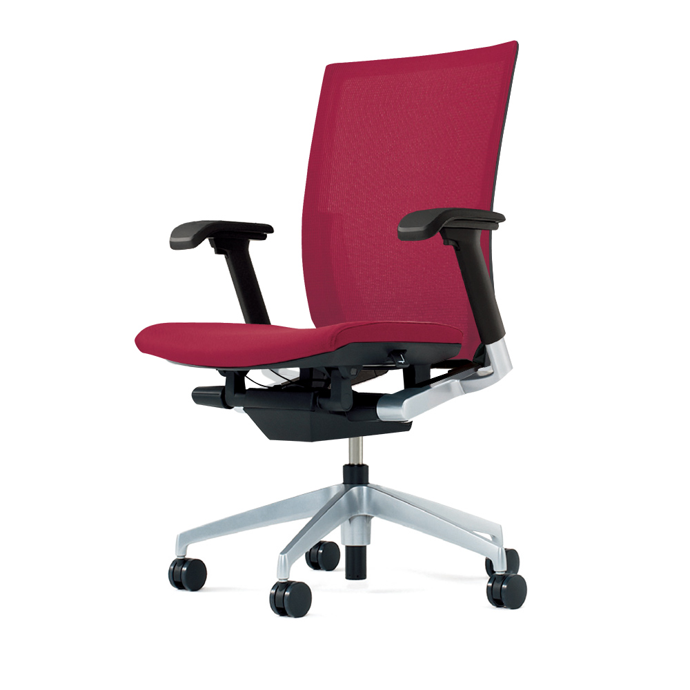 ヴェントチェア （ Vento chair ） KE837JV1-Z5M4 プレーンメッシュ （ランバーサポートなし）/可動肘付/アルミ脚（シルバーメタリック） ［Z5×ラズベリーレッド］