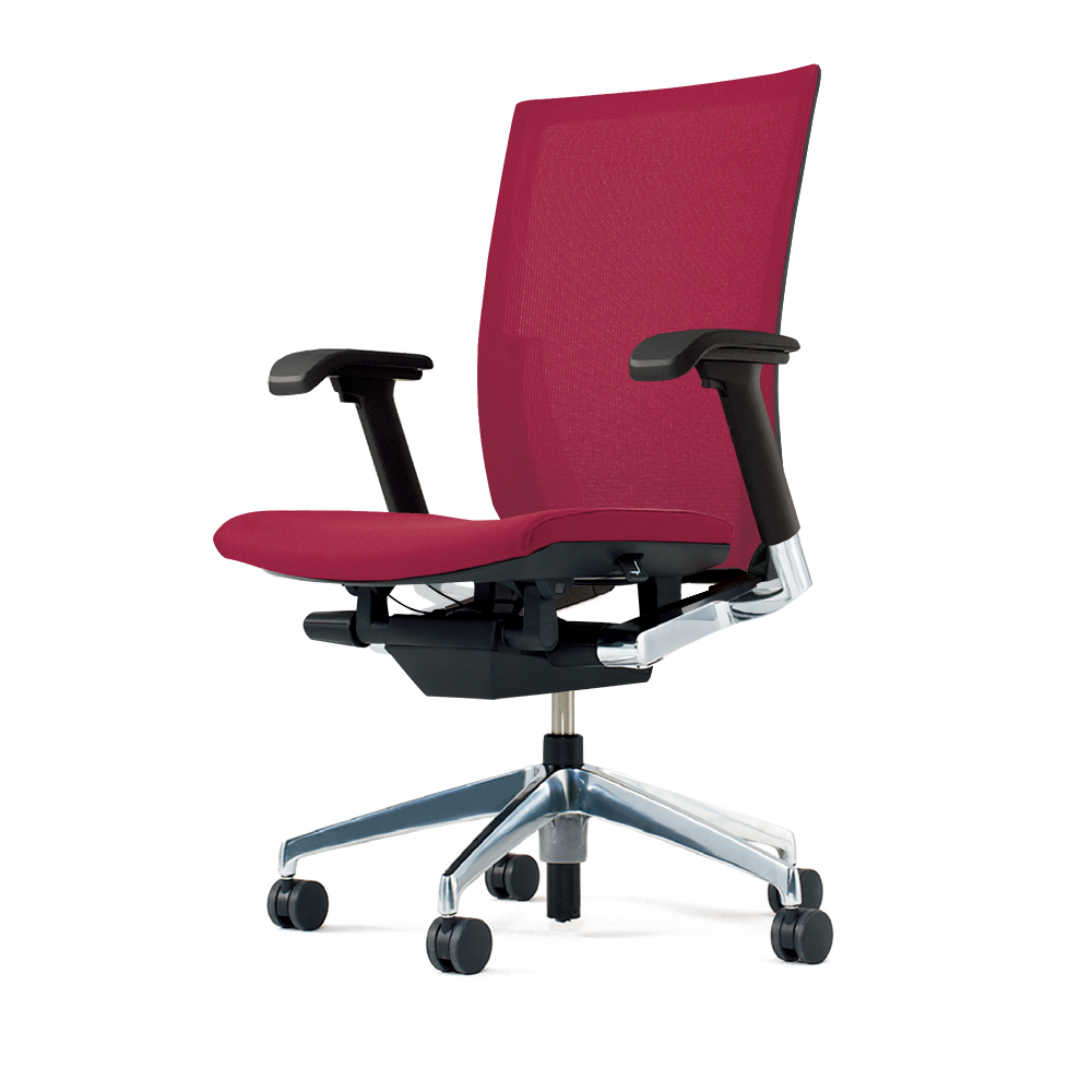 ヴェントチェア （ Vento chair ） KE837JV1-Z9M4 プレーンメッシュ （ランバーサポートなし）/可動肘付/アルミ脚（アルミミラー） ［Z9×ラズベリーレッド］