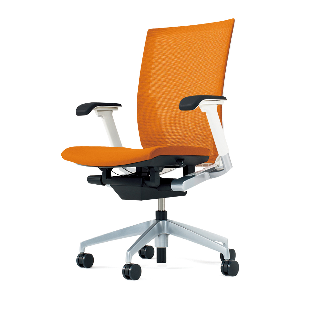 ヴェントチェア （ Vento chair ） KE837JV1-ZLD3 プレーンメッシュ （ランバーサポートなし）/可動肘付/アルミ脚（シルバーメタリック） ［ZL×アンバーオレンジ］