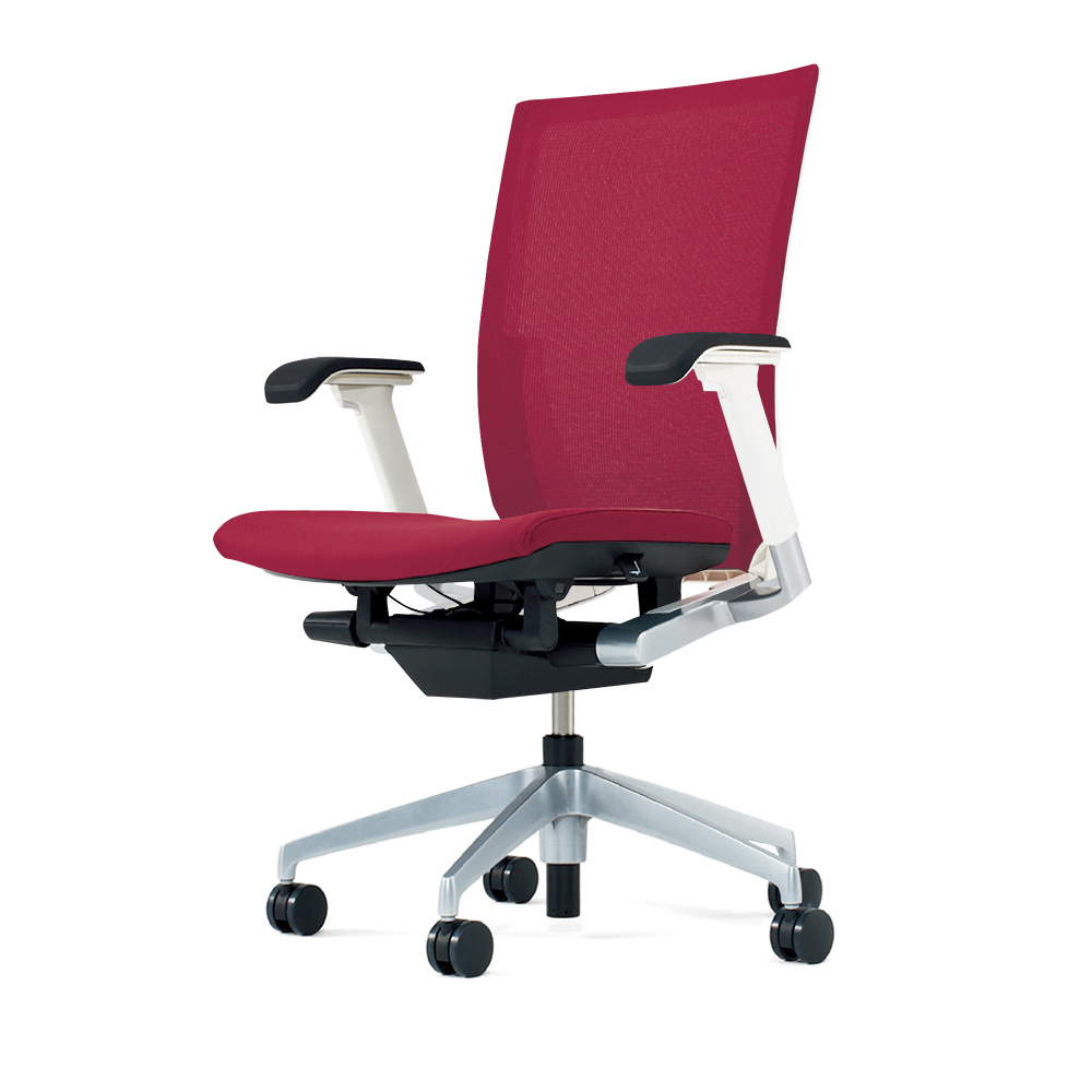 ヴェントチェア （ Vento chair ） KE837JV1-ZLM4 プレーンメッシュ （ランバーサポートなし）/可動肘付/アルミ脚（シルバーメタリック） ［ZL×ラズベリーレッド］