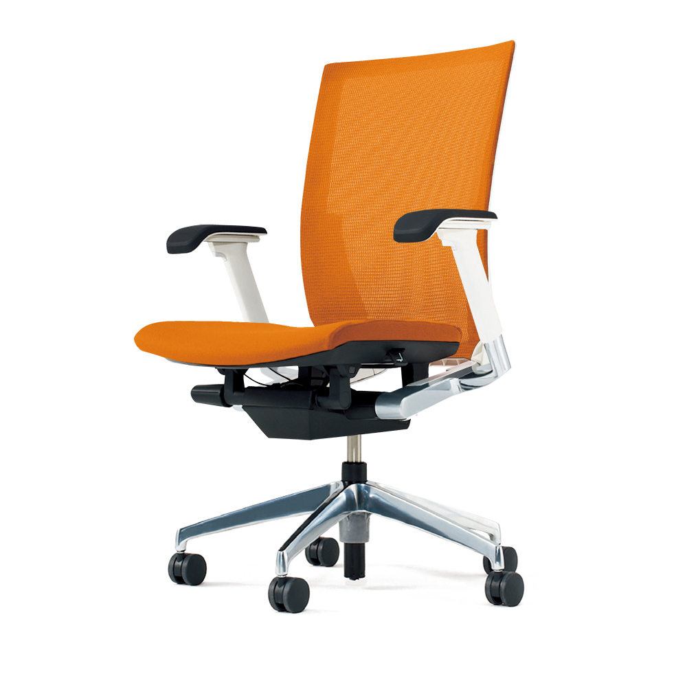 ヴェントチェア （ Vento chair ） KE837JV1-ZWD3 プレーンメッシュ （ランバーサポートなし）/可動肘付/アルミ脚（アルミミラー） ［ZW×アンバーオレンジ］