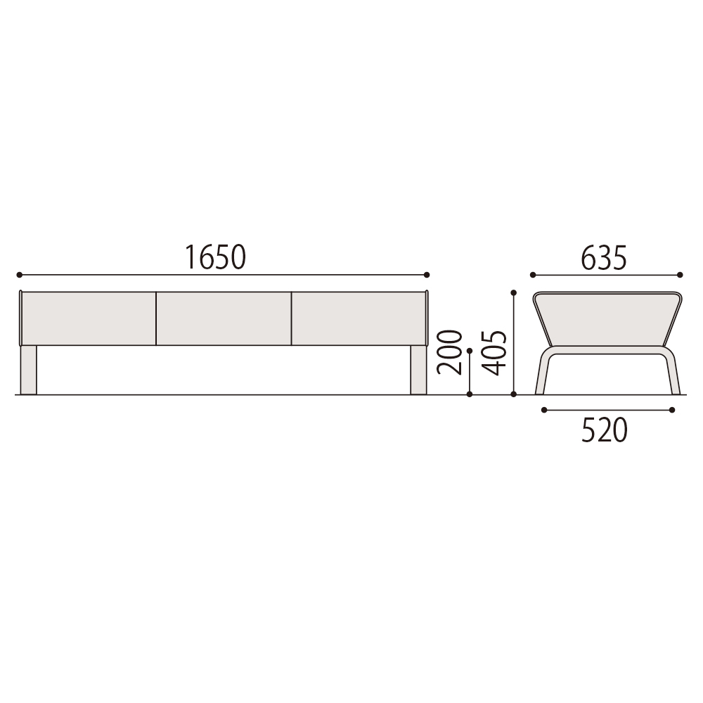 ロビーチェア SA 4本脚タイプ/一般用背なしベンチ（3連）ビニルレザー張り ［04/ライトベージュ］