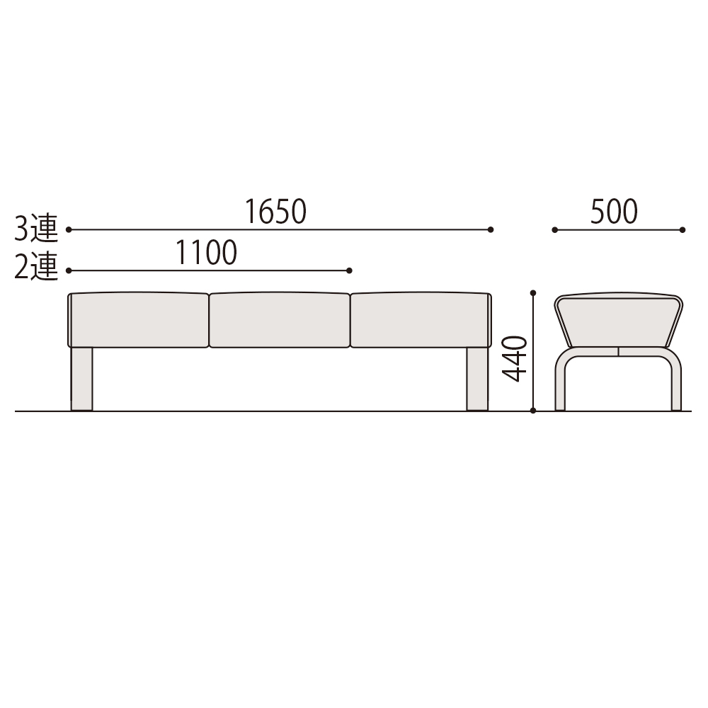 ロビーチェア SA 4本脚タイプ/一般用背なしベンチ（3連）スリムタイプ/ビニルレザー張り ［04/ライトベージュ］