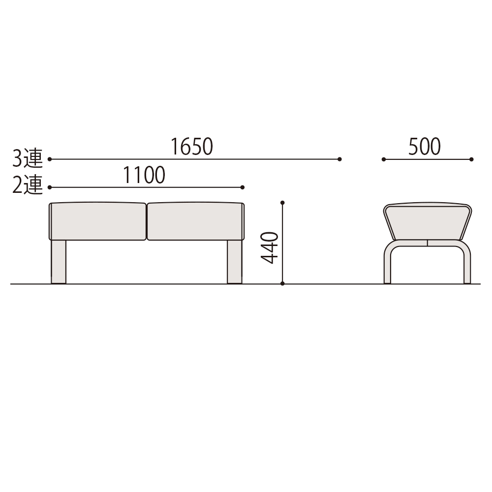 ロビーチェア SA 4本脚タイプ/一般用背なしベンチ（2連）スリムタイプ/ビニルレザー張り ［04/ライトベージュ］