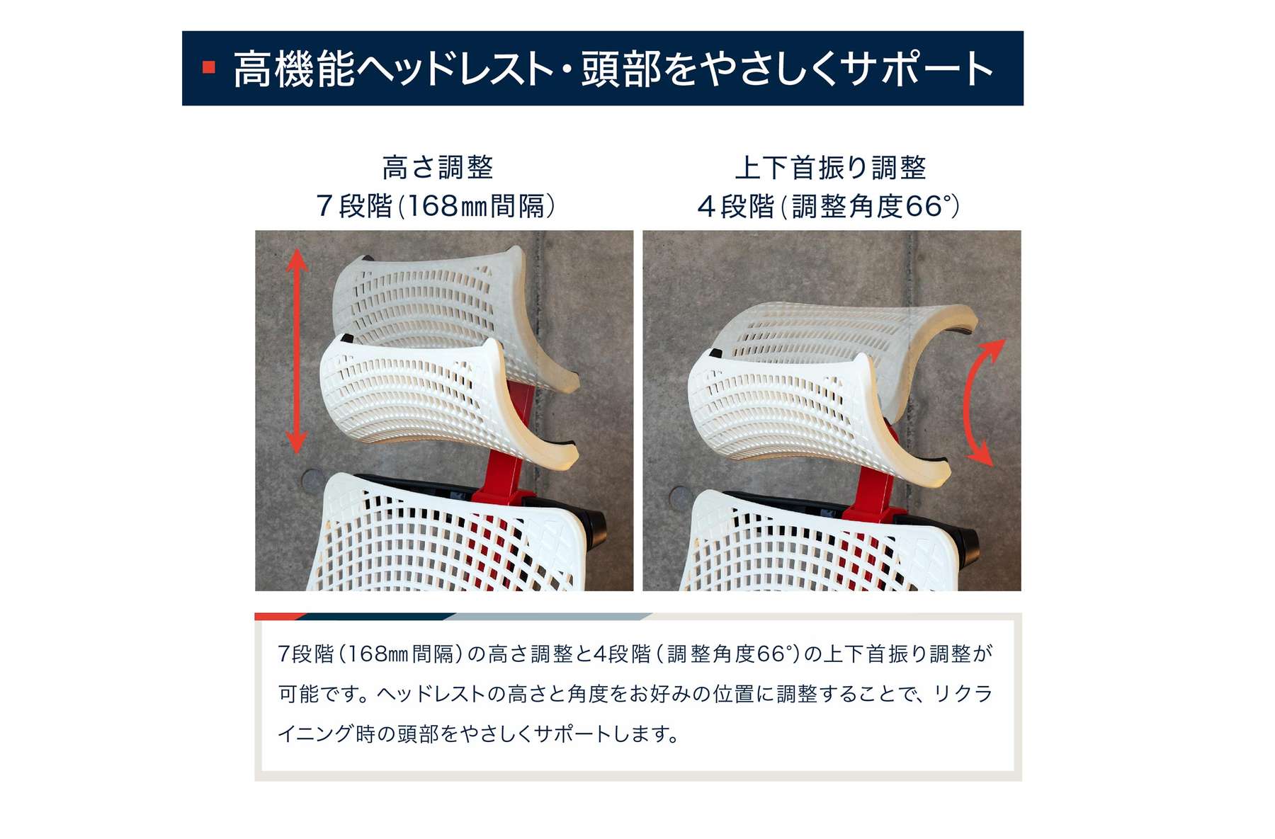 高機能ヘッドレスト・頭部をやさしくサポート