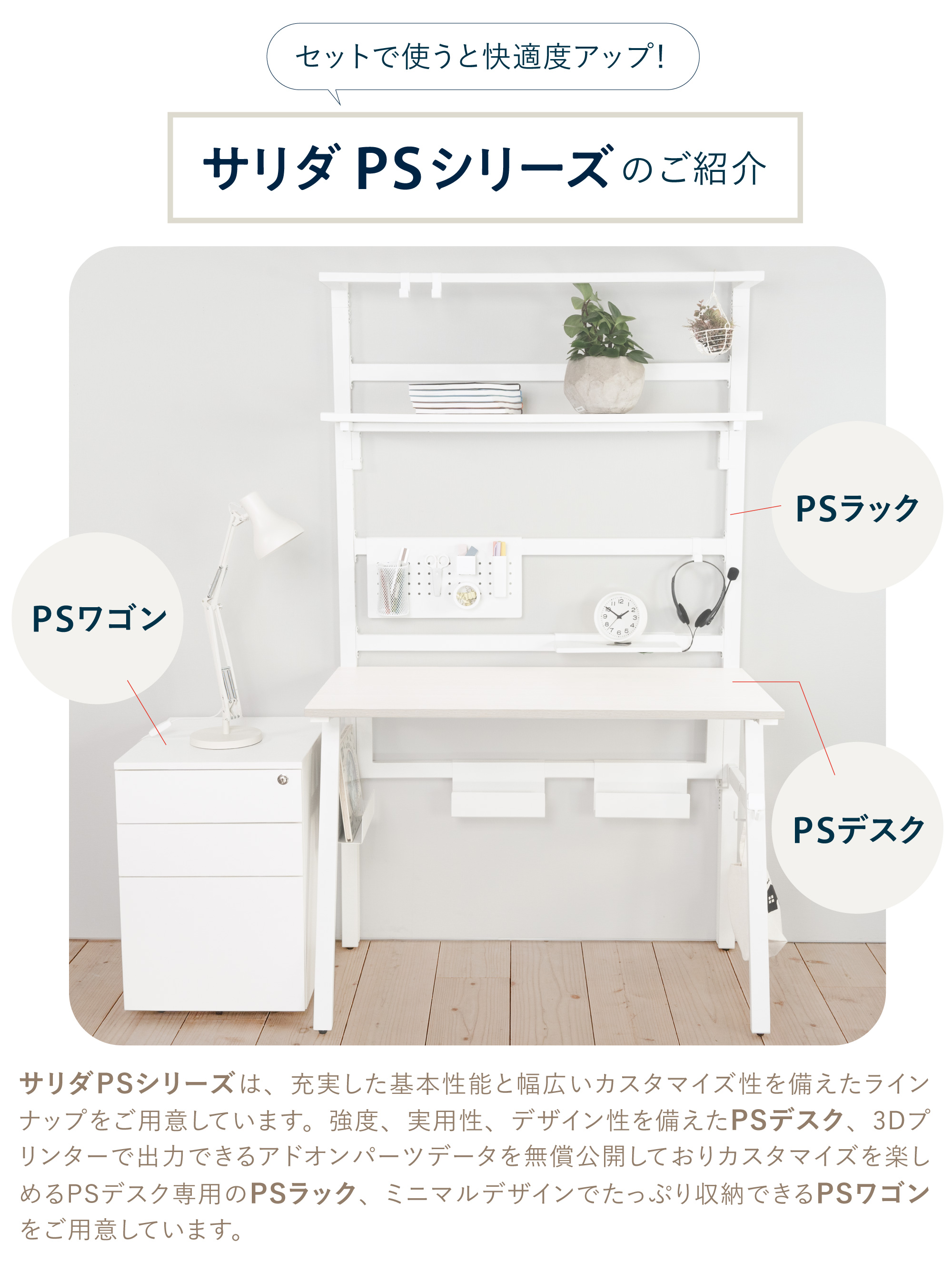 テレワーク 在宅ワーク サリダ PSラック ホワイト PSデスク専用ラック YPS-R1016-WH