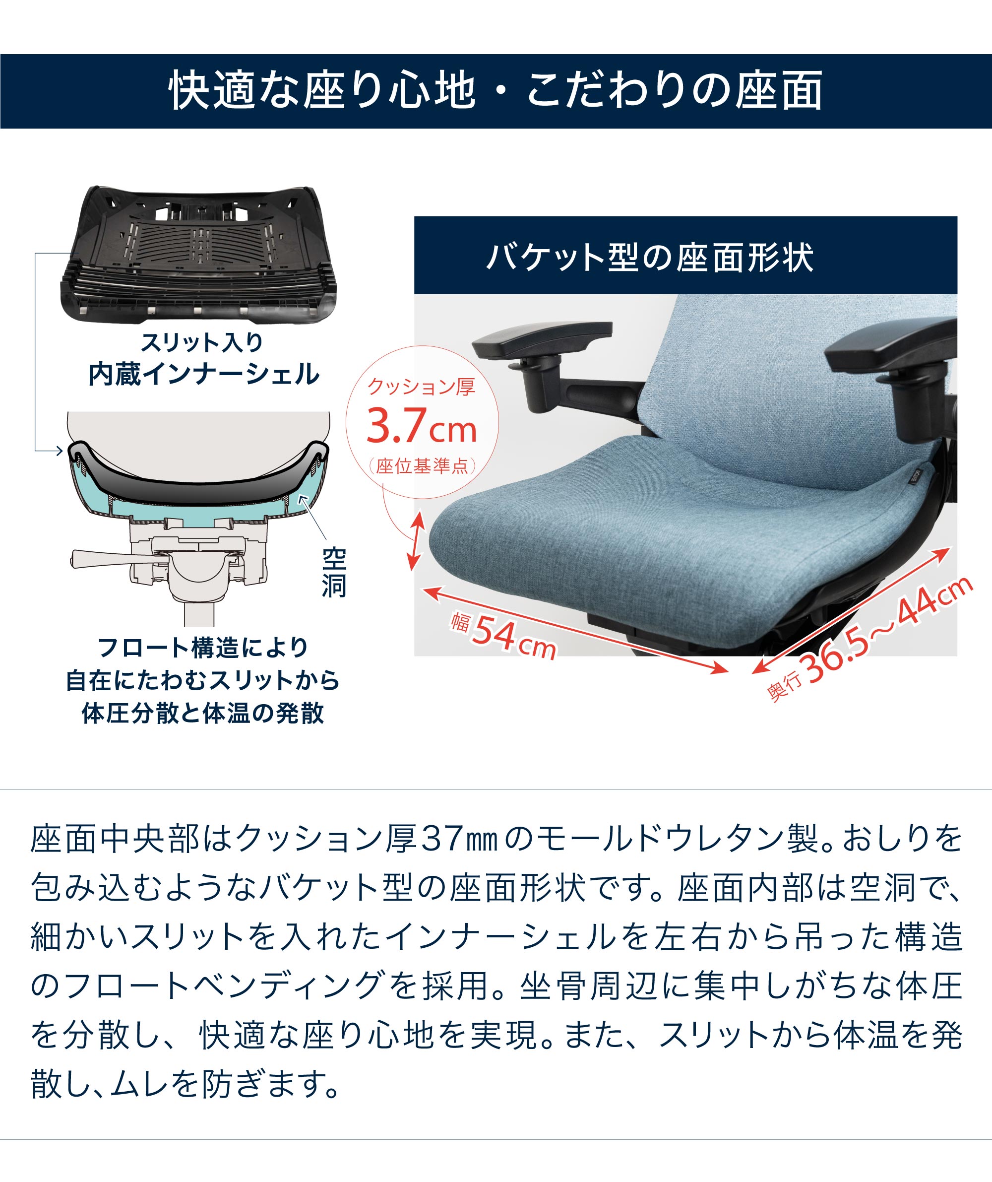 テレワーク 在宅ワーク アクト　快適な座り心地・こだわりの座面