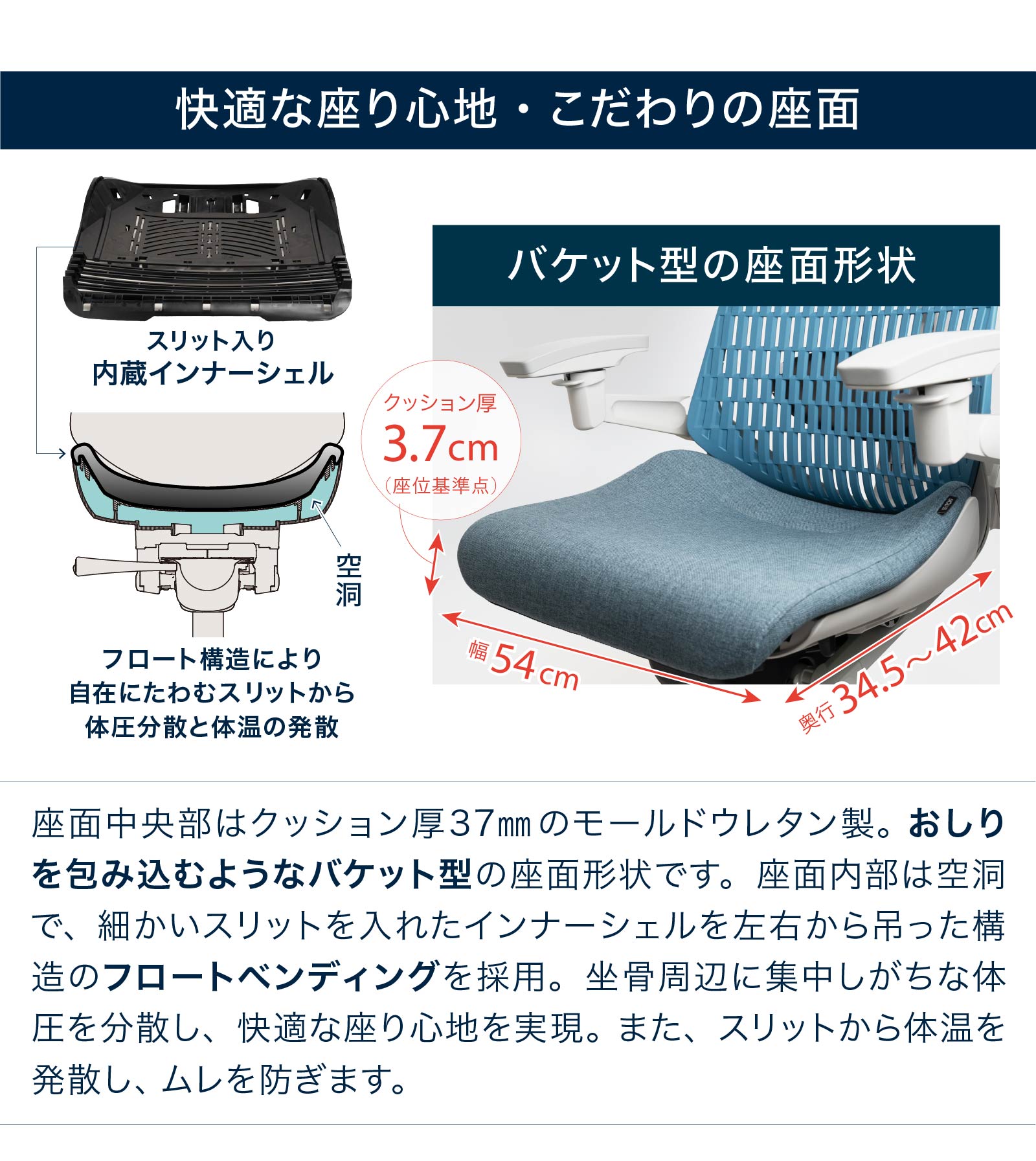 テレワーク 在宅ワーク アクト 快適な座り心地・こだわりの座面
