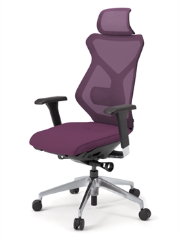 セクアチェア エクストラハイバック KG-357JV1-ZTX7　ベースカラーZT/アジャスタブル肘付 ナイロン双輪キャスター ［X7/プラムパープル］
