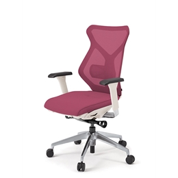 セクアチェア ハイバック KG-367JV1-ZWM4　ベースカラーZW/アジャスタブル肘付 ナイロン双輪キャスター ［M4/ラズベリーレッド］