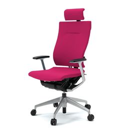 スピーナチェア エクストラハイバック 背クロス  固定肘（T型肘） シルバーメタリック脚 ［M4_ラズベリーレッド］