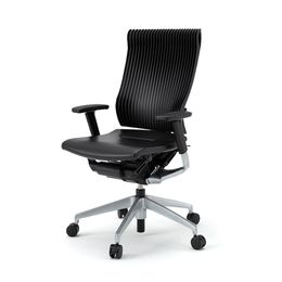スピーナチェア レザータイプ 背エラストマー  可動肘 シルバーメタリック脚 ［T1 ブラックT］
