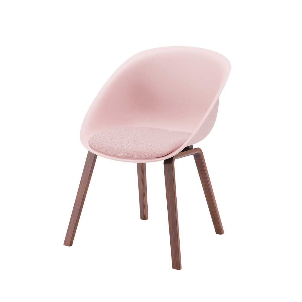 ワンチェア KLD-954C-P424 木脚タイプ  座クッション [ ベースカラー  P4 : ベビーピンク / 張地カラー 145 : ピーチベージュ / 木脚カラー 24 :オークダーク ]