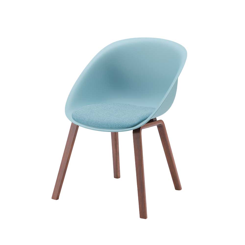 ワンチェア KLD-954C-S524 木脚タイプ  座クッション [ ベースカラー  S5 : ミストブルー / 張地カラー 140 : ペールアクア / 木脚カラー 24 :オークダーク ]