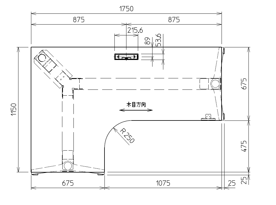 トイロ 90°オペレーションデスク(天板奥行675) 平エッジ 塗装脚 インジゲーター付昇降スイッチタイプ　JZD-8277KLB-ATY