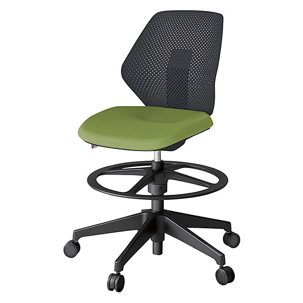 キュアチェア ハイポジションタイプ 肘なし 樹脂メッシュバック アルミ塗装脚 ［グラスグリーン］