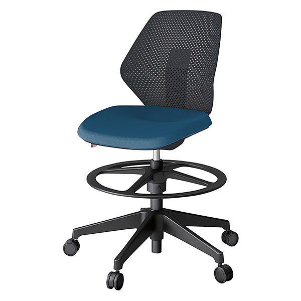 キュアチェア ハイポジションタイプ 肘なし 樹脂メッシュバック アルミ塗装脚 ［ライトインディゴ］