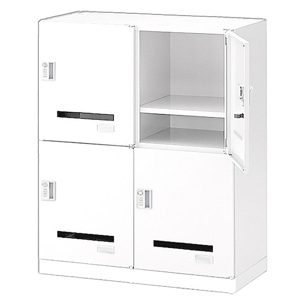 シンラインキャビネットモバイル 4人用ロッカー型 ダイヤル錠 下段用（ベース付）［W9/ホワイト］