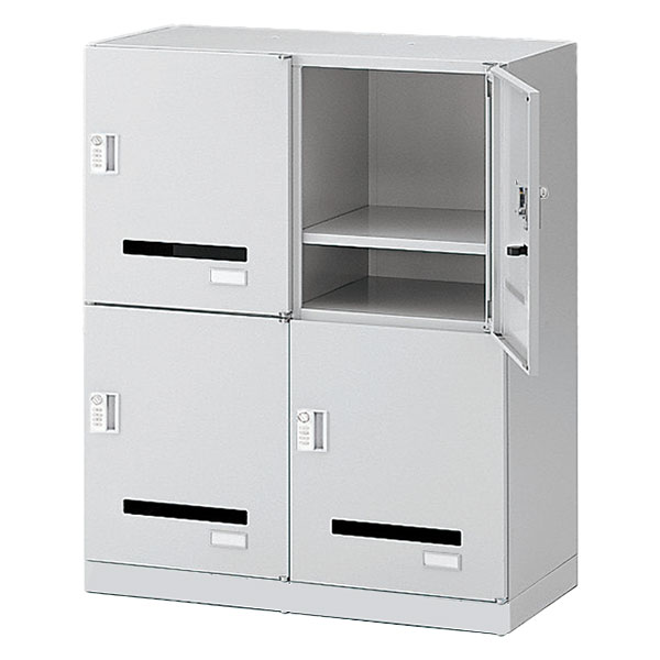 シンラインキャビネットモバイル 4人用ロッカー型 ダイヤル錠 下段用（ベース付）［WE/ホワイトグレー］