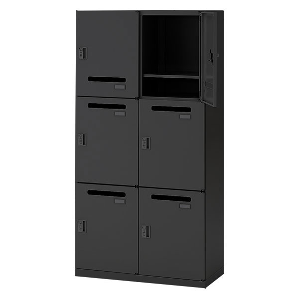 シンラインキャビネットモバイル 6人用ロッカー型 ダイヤル錠 下段専用（ベース付）［T1/ブラック］