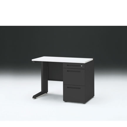 CZRデスク 片袖デスク CZR-106SBC-1W9 センター引出しなし  シリンダー錠W1000× D600 [ 本体: ブラックT・天板: W9 / ホワイトW]