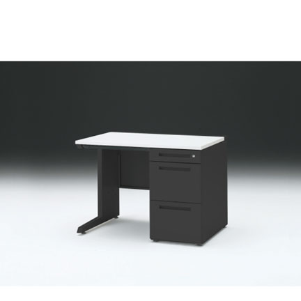 CZRデスク 片袖デスク ロングレールタイプ CZR-107CEC-1W9 浅型センター引出し付  シリンダー錠W1000× D700 [ 本体: ブラックT・天板: W9 / ホワイトW]