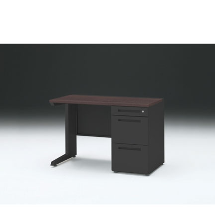 CZRデスク 片袖デスク CZR-116SBC-182 センター引出しなし  シリンダー錠W1100× D600 [ 本体: ブラックT・天板: 82 / ブラックウォールナットD]