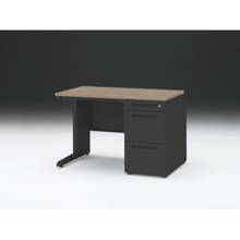 CZR 片袖デスク　シリンダー錠 浅型センター引出し付　CZR-117CBC-171　W1100×D700 ［本体：ブラック×天板：71/アッシュドオークM］