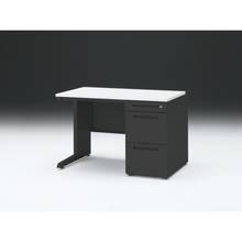 CZR 片袖デスク　シリンダー錠 浅型センター引出し付　CZR-117CBC-1W9　W1100×D700 ［本体：ブラック×天板：W9/ホワイトW］