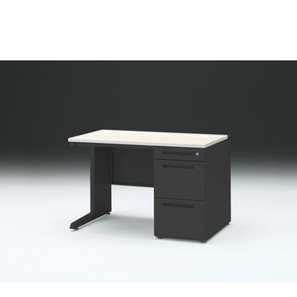 CZRデスク 片袖デスク ロングレールタイプ CZR-117CEC-161 浅型センター引出し付  シリンダー錠W1100× D700 [ 本体: ブラックT・天板: 61 / アッシュドパインL]