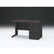 CZR 片袖デスク　シリンダー錠 浅型センター引出し付　CZR-126CBC-182　W1200×D600 ［本体：ブラック×天板：82/ブラックウォールナットD］