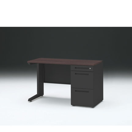 CZRデスク 片袖デスク CZR-126SBC-182 センター引出しなし  シリンダー錠W1200× D600 [ 本体: ブラックT・天板: 82 / ブラックウォールナットD]