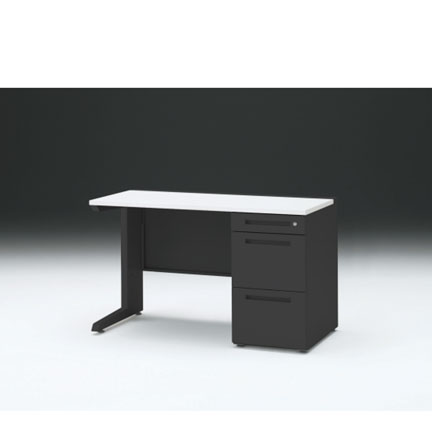 CZRデスク 片袖デスク CZR-126SBC-1W9 センター引出しなし  シリンダー錠W1200× D600 [ 本体: ブラックT・天板: W9 / ホワイトW]