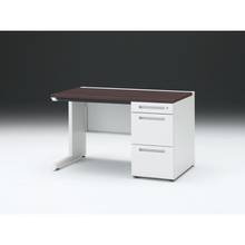 CZRデスク 片袖デスク CZR-127CBC-982 浅型センター引出し付  シリンダー錠W1200× D700 [ 本体: ホワイトW・天板: 82 / ブラックウォールナットD]