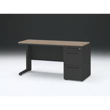 CZR 片袖デスク　シリンダー錠 浅型センター引出し付　CZR-146CBC-171　W1400×D600 ［本体：ブラック×天板：71/アッシュドオークM］