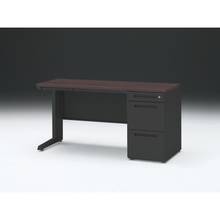 CZR 片袖デスク　シリンダー錠 浅型センター引出し付　CZR-146CBC-182　W1400×D600 ［本体：ブラック×天板：82/ブラックウォールナットD］