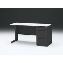 CZR 片袖デスク　シリンダー錠 浅型センター引出し付　CZR-146CBC-1W9　W1400×D600 ［本体：ブラック×天板：W9/ホワイトW］