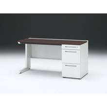 CZR 片袖デスク　シリンダー錠 浅型センター引出し付　CZR-146CBC-982　W1400×D600 ［本体：ホワイト×天板：82/ブラックウォールナットD］