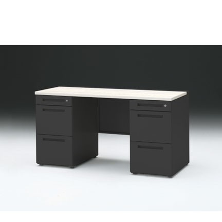 CZRデスク 両袖デスク CZR-146KAC-161 センター引出しなし  シリンダー錠W1400× D600 [ 本体: ブラックT・天板: 61 / アッシュドパインL]