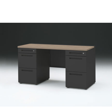 CZRデスク 両袖デスク CZR-146KAC-171 センター引出しなし  シリンダー錠W1400× D600 [ 本体: ブラックT・天板: 71 / アッシュドオークM]