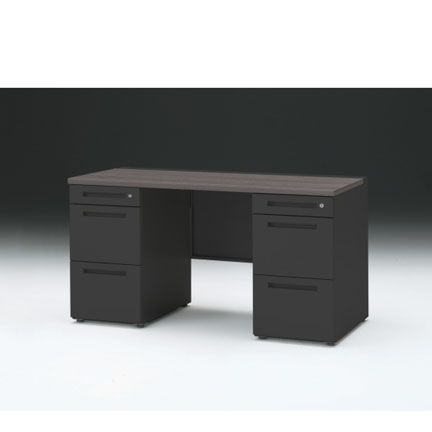 CZRデスク 両袖デスク CZR-146KAC-181 センター引出しなし  シリンダー錠W1400× D600 [ 本体: ブラックT・天板: 81 / アッシュドオークD]