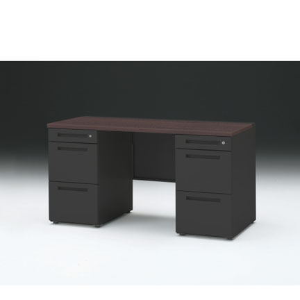 CZRデスク 両袖デスク CZR-146KAC-182 センター引出しなし  シリンダー錠W1400× D600 [ 本体: ブラックT・天板: 82 / ブラックウォールナットD]