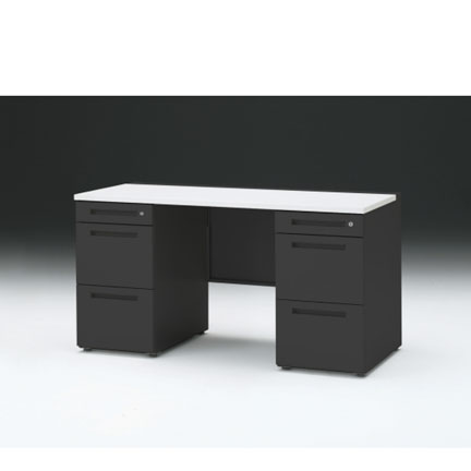 CZRデスク 両袖デスク CZR-146KAC-1W9 センター引出しなし  シリンダー錠W1400× D600 [ 本体: ブラックT・天板: W9 / ホワイトW]