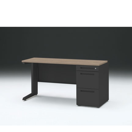 CZRデスク 片袖デスク CZR-146SBC-171 センター引出しなし  シリンダー錠W1400× D600 [ 本体: ブラックT・天板: 71 / アッシュドオークM]