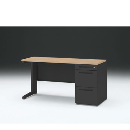 CZRデスク 片袖デスク CZR-146SBC-192 センター引出しなし  シリンダー錠W1400× D600 [ 本体: ブラックT・天板: 92 / ホワイトオークM]