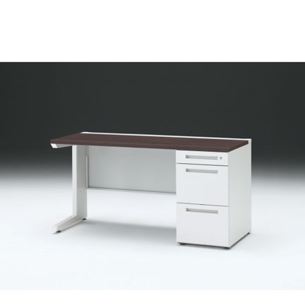 CZRデスク 片袖デスク CZR-146SBC-982 センター引出しなし  シリンダー錠W1400× D600 [ 本体: ホワイトW・天板: 82 / ブラックウォールナットD]