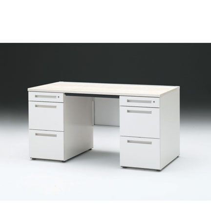 CZRデスク 両袖デスク CZR-147BAC-961 浅型センター引出し付  シリンダー錠W1400× D700 [ 本体: ホワイトW・天板: 61 / アッシュドパインL]