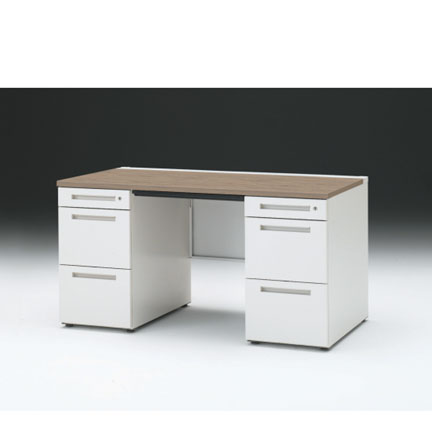 CZRデスク 両袖デスク CZR-147BAC-971 浅型センター引出し付  シリンダー錠W1400× D700 [ 本体: ホワイトW・天板: 71 / アッシュドオークM]